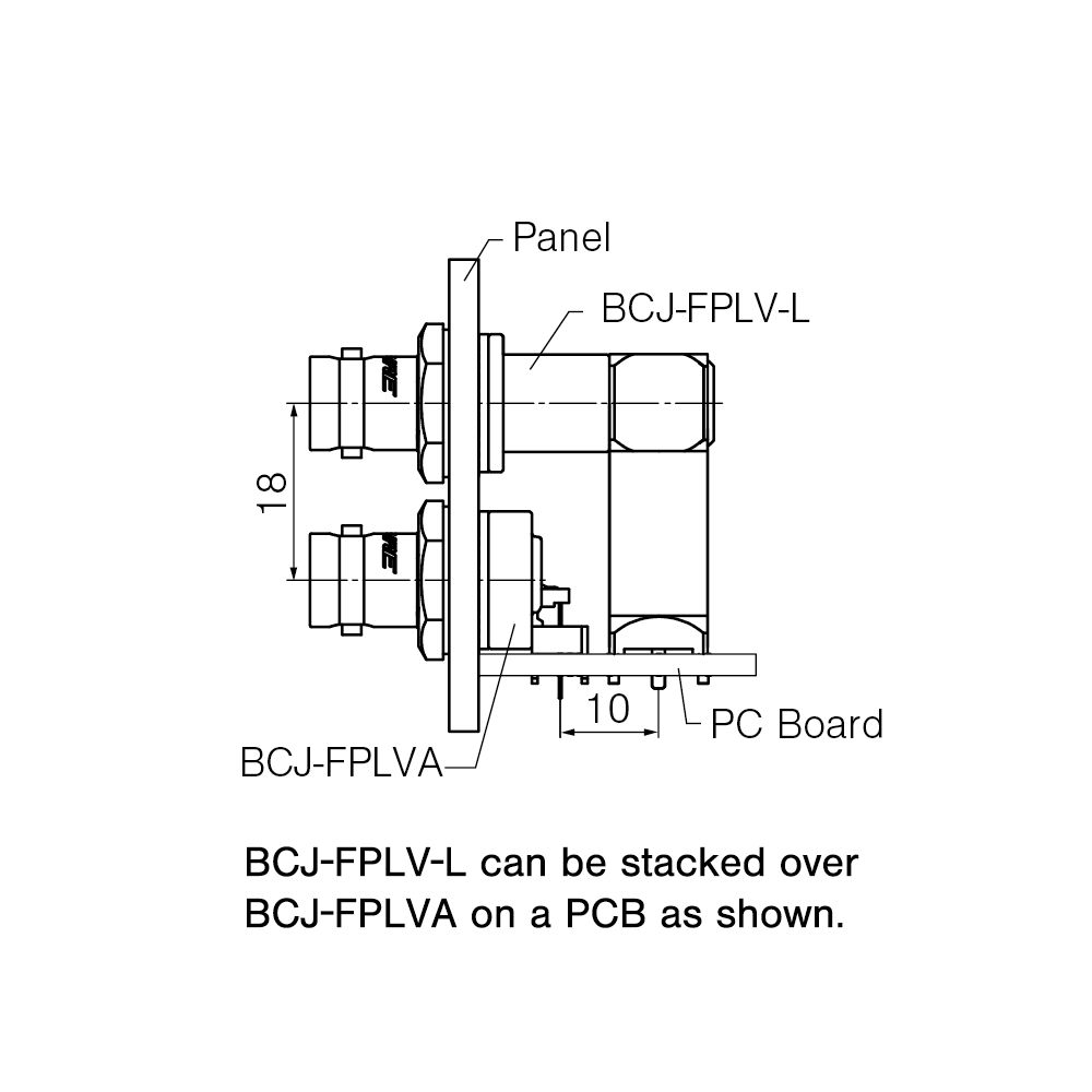 BCJ-FPLV-L can be stacked over BCJ-FPLVA on a PCB as shown.